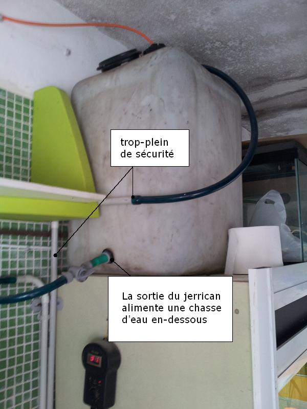 Jerrican alimente la chasse d'eau des toilettes